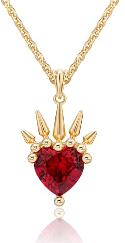 VACRONA Heart Necklace for Women, 14K Gold Plated Cute Red Ruby Cubic Zirconia Heart Love Pendant Necklace Dainty Gifts Jewelry for Women Trendy