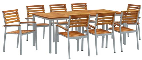 vidaXL Garten Essgruppe 9 pcs Grau und Braun 200 x 90 x 75 cm, Alfresco Essgruppe, Moderne Gartenmöbel, Coole Sitzgelegenheiten für Terrasse, Balkon und Feiern