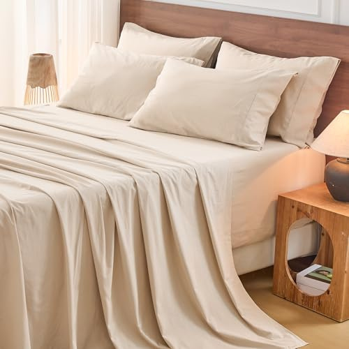 Bedlifes 100% French Flax Linen Sheets Set King Size - 6 Piece Extra Deep Pocket 18-24,Soft Breathable King Bed Sheets with Temperature Regulating & Moisture-Wicking(Linen