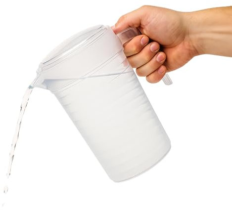 CHEFZOCO Jarra de Plástico, Jarra de Agua de 1 Litro con Tapa, Jarras para servir bebidas frías, Apto para calentar en microondas o congelar, Longitud 16.5 cm, Capacidad 1 Litro