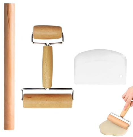 Wooden Rolling Pin,RoadLoo 2 Pieces Dough Roller Includes Without Handles Beech and Multi-Functional Double-Headed Small Rolling Pin Smooth Non Stick for Baking Dough Fondant Pizza Cookie Bread
