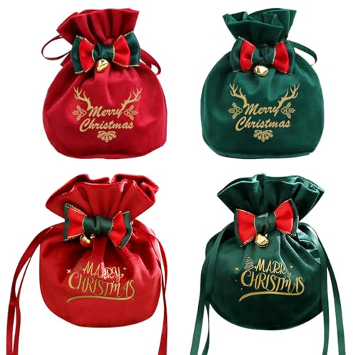 HTTDSLF 4 Stück Weihnachten Geschenk Taschen Weihnachten Apfel Taschen Dekoration, Weihnachts Apfelbeutel Party, Weihnachts Candy Bags mit Kordelzug, Wiederverwendbare Geschenk