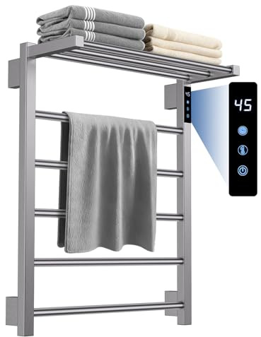 YACVCL Electric Heated Towel Rail for Bathroom Anthracite | Electric Hot Towel Warmer 5 Bars with 24hr Timer Stainless Steel Wall Mounted Towel Radiator H620mm W500mm
