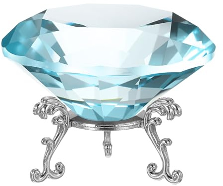 PATIKIL Diamant Kristall Briefbeschwerer 80mm / 3.15 Seeblau Für Zuhause | Kristall Briefbeschwerer Briefbeschwerer, Mit Silberner 19 Metallbasis, Büro Schreibtisch Dekoration Deko