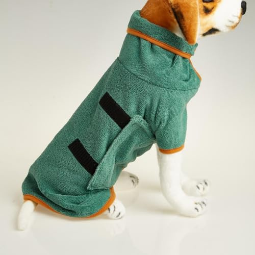 Xiyocadt Bademantel für kleine Hunde, Hundebademantel, mit Klettverschluss, Mikrofaser-Hundebademantel, super saugfähig, Badetuch für Klein große, mittlere (XL,Grün)