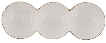 Cabilock Bandeja de Cerámica para Condimentos 3 Compartimentos Plato de Porcelana Dorado de 9 Pulgadas Cuencos para Salsas y Aperitivos Adecuado para Sushi Barbacoa y Uso Diario