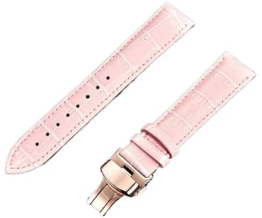 NASUNJIA 18mm 20mm 22mm 24mm Bambumönsterarmband Fjärilsspänne Business Casual Klockarmband Klocktillbehör Grönt(Pink-rose gold,18mm)