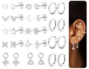 Kakonia Ohrringe Gold Silber Hypoallergene Chirurgenstahl Medizinische Ohrstecker Flacher Verschluss Goldene Ohrringe Damen Set CZ Creolen Knorpel Piercing Ohr Wasserfest Conch Helix Tragus Piercings