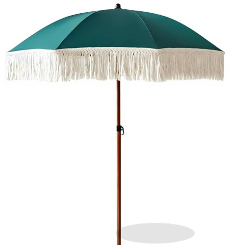 Petits parasol de extérieur de 180cm avec frange Parasol de jardin vert Boho Résistant à l'eau UPF 50+ pour plage Balcon piscine