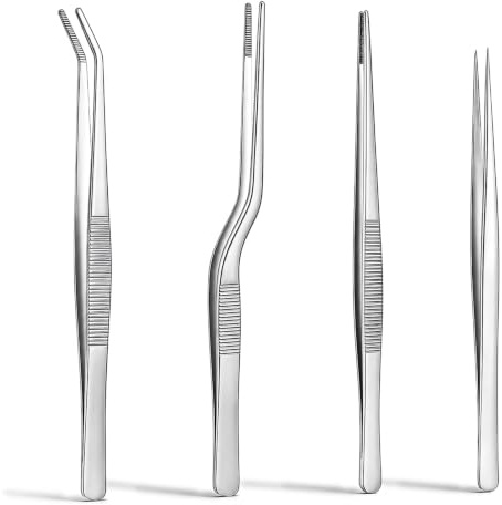 4uds Juego de Pinzas Jardín, Pinzas Precisión de Acero Inoxidable para Plantas con Diferentes Puntas y Herramientas Largo Alcance para Suculentas Bonsáis Cactus Acuarios y Uso Doméstico