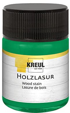 KREUL 78512 - Farbintensive Acryl Holzlasur, 50 ml Glas in tannengrün, für unbehandeltes, natürliches Holz und saugende Naturpapiere, fließend - flüssige Farbe auf Wasserbasis