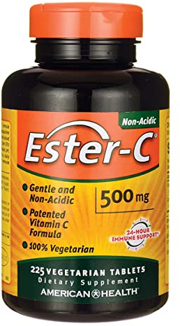 Ester-C American Health Vitamin C 500 mg Coated Tablets, Immune System Booster, Stomach-Friendly Supplement, 225 Count