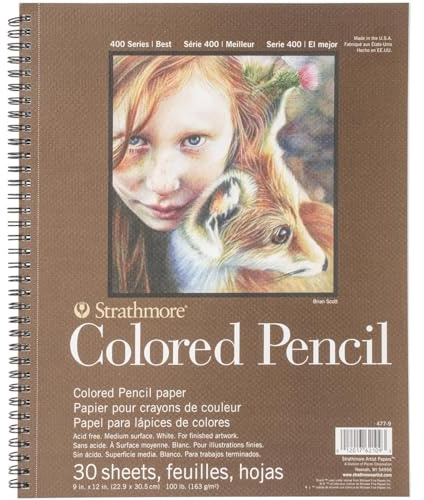 Strathmore Pro-Art Colored Pencil Spiral Paper Pad 9 x 12-inch, 30 Sheets, Graphite, White, 9X12