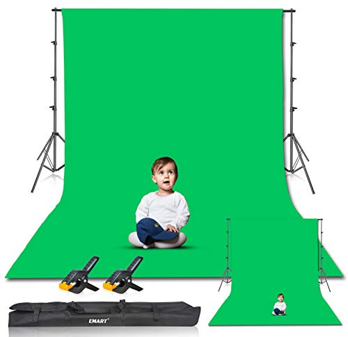 EMART Grön skärmbakgrund med stativ, 2,6 x 3 m (8,5 x 10 fot) fotografi bakgrundsstativsats med 3 x 3,6 m (10 x 12 fot) muslin Chroma bakgrund för porträtt, video, fotografering, foto, studio