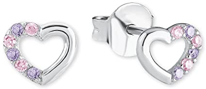 Prinzessin Lillifee Kinder-Ohrstecker Mädchen Herz 925 Silber Zirkonia rosa lila