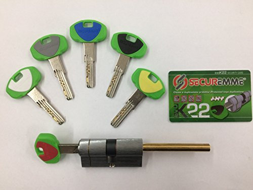 CILINDRO SECUREMME DI ALTA SICUREZZA EVOK22 QCS mm. 30-30 PREDISPOSTO PER IL POMOLO RESISTENTE AL BUMPING europeo 1 chiave da cantiere 5 chiavi a duplicazione protetta sigillate