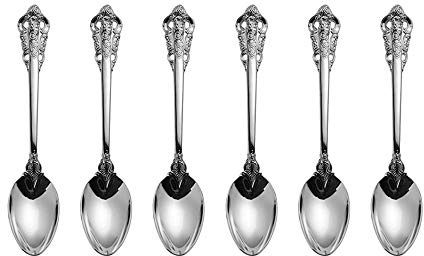 Silber Besteck-Set Barock, Antik Look, aus 18/10 Edelstahl Spiegelpolierte, ideal für Haus, Küche, Restaurant, Hochzeit, Partys, Nachmittagstee, Dessertlöffel 6-teiliges, Länge 18cm