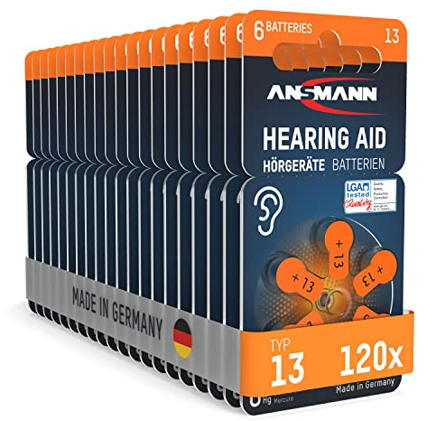 ANSMANN Hörgerätebatterien Typ 13 orange P13 PR48 ZL2, 120 Stück, Sparpack, Batterien für Hörgeräte & Hörhilfen, leicht greifbar