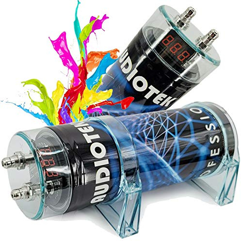 Audiotek at-3.5 Farad Kondensator Auto Audio 3500 Watt Leistung 12 Volt Auto Digital Power mit digitaler roter 3-stelliger Spannungsanzeige und verchromter Batteriepfosten