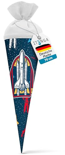 itenga Schultüte 70cm groß rund Weltraum Einschulung Schulanfang - Zuckertüte für Jungen mit Astronaut und Spaceshuttle