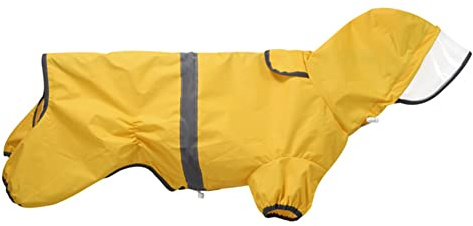 Hunderegenmantel Corgi Hunde Regenmantel mit Kapuze Hunde Regenjacke Poncho wasserdichte Hundemantel Regen Kleidung Reflektierende Regencape Atmungsaktiv 4-Beine Regenmäntel für Corgi Dackel Gelb XXL