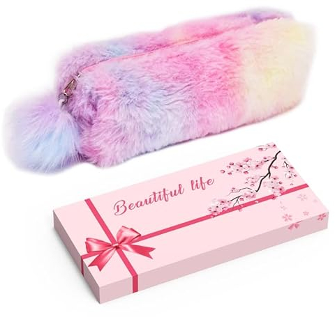 Roontin PlüSch federmäppchen mäppchen mädchen - Plüsch weiches Federmäppchen, Untersuchung, Stifteetui, transparent, Make-up-Etui mit Reißverschluss, bunt,Tragbare Kosmetiktasche,Organizer