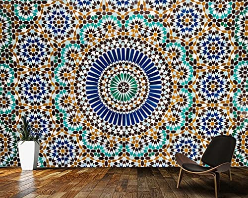 Tapete marokkanische Keramikfliesen Hintergrund Vintage abstrakte Tapete Wohnzimmer TV Schlafzimmer Küche Zimm TV Wandbild Tapete Wanddekoration fototapete 3d Vlies wandbild Schlafzimmer-400cm×280cm