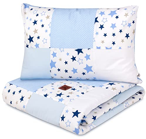 Pepi - Patchwork Baby Bettdecke und Kissen - Baby Decke und Kissen Set - Kinderbettdecke - Bettdecke 100x140 - Kissenbezug 40x60 cm - Baby Bettwäsche - Babybett Set - Baumwolle (Milky Way)