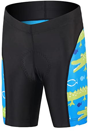 Amur Leopard Kinder Jungen Fahrradbekleidung Mädchen Fahrrad Trikot Kurzarm/Kurz Radhose mit 3D Sitzpolster Radtrikot, Radhose Blau-Krokodil, 116 (Etikettgröße: M)