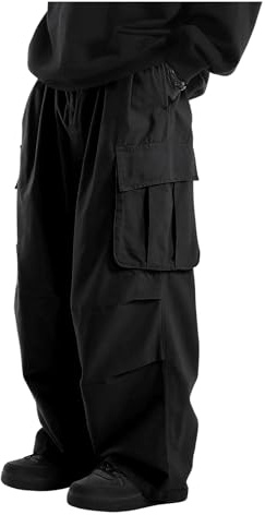 OYOANGLE Men's Drawstring Elastic Waist Flap Pockets Streetwear Baggy Cargo Pants Joggers Hiking Trousers Black XL