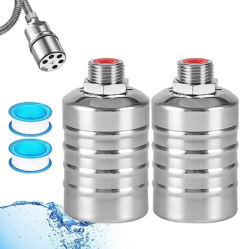 2 Stück Schwimmerventil 1/2 zoll, Edelstahl Schwimmkugelhahn Automatisches Wasserstandsregelventil mit 2 Dichtungsband für Wassertank, Wassertürme Pools (Typ B, 1/2 Zoll)