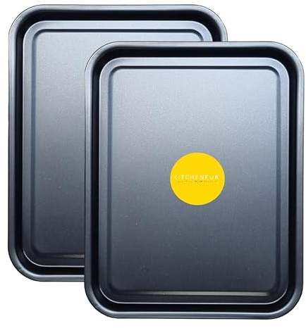 KITCHENEUR® Essentials - Set di teglie da forno da 38 cm, facili da pulire, antiaderenti, set di teglie da forno in nero, lavabili in lavastoviglie e facili da pulire (2)