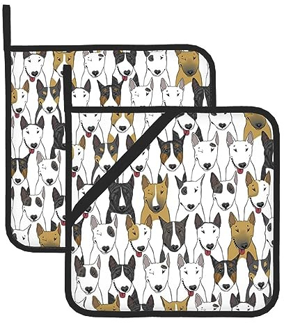 Lustige Hunde Bullterrier Topflappen 2er Set rutschfeste Hot Pads Hitzebeständig Küche Topflappen für Frauen Männer Kochen Backen BBQ Grillen