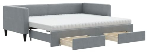 vidaXL Tagesbett, Ausziehbar Schlafsofa mit Schubladen Matratzen, Bettsofa Gästebett für Schlafzimmer Wohnzimmer, Sofa Bett Ausziehbett, Hellgrau 90x200 cm Stoff