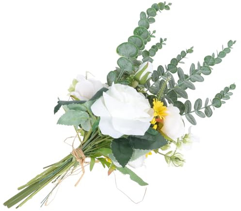 Warmhm 1stück Kunstblumen Bouquet Für Hochzeiten Und Feste Herbstfarbige Pflegeleichte Realistische Dekoration Für Zuhause Und Events Weiße Rosen Mit Eukalyptus