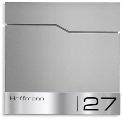 Metzler Briefkasten in RAL 9007 Graualuminium Enno - Wandbriefkasten mit V2A Edelstahl-Namensschild & Zeitungsfach - Postkasten mit Gravur, Größe: 37 x 37 x 10,5 cm