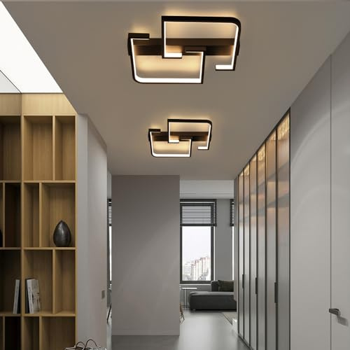 CBJKTX 2ER Deckenleuchte LED Deckenlampe Schwarz - Flurlampe 19W Metall | Küchenlampe Modern Warmweiß 3000K Geometrie Design Schlafzimmerlampe für Flur Schlafzimmer Küche Wohnzimmer Studio