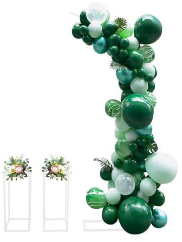 Soporte de metal para fondo de arco de boda, soporte para globos de medio arco y 2 rectángulos de flores, marco para globos de flores, juego de marcos para bodas, fiestas, eventos (blanco, 24 x 24 x