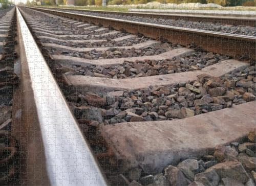 1000 Piece Puzzle for Adults Jigsaw Puzzles Hard Challenging Difficult Family Cool Large Railway Track Sleepers and Ballast Close Up Puzzles for Adults 1000 Pieces