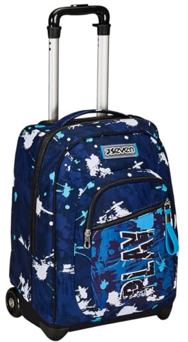 Seven Zaino Trolley, Scuola Elementare, Doppio Uso, Doppio Scomparto, Spallacci a Scomparsa, Bambino, SpottyBlue, blu/azzurro
