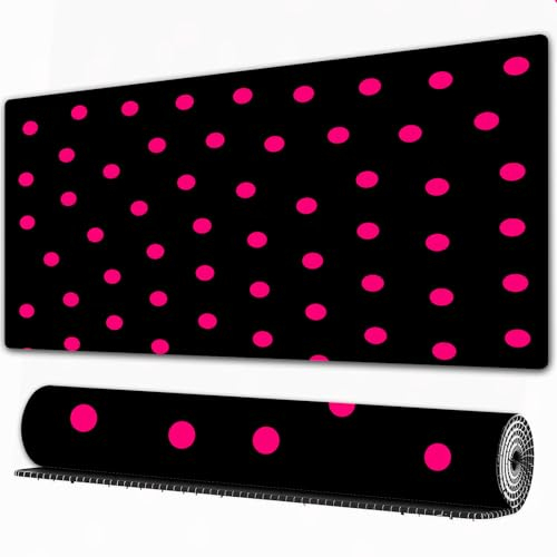 EOMKSE Mauspad Verlängertes großes Mauspad Schreibtischauflage,genähte Kanten Mauspad,Gummibasis,Hot Pink, altmodische Polka Dots symmetrisch,Gaming-Mauspad,40x90 cm