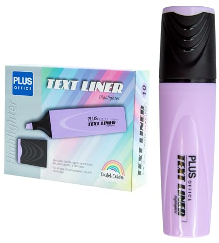Plus Office – Evidenziatori Pastello, Pennarello con punta smussata, confezione da 10 pennarelli Fosforescenti a base d'acqua, colore pastello (viola)