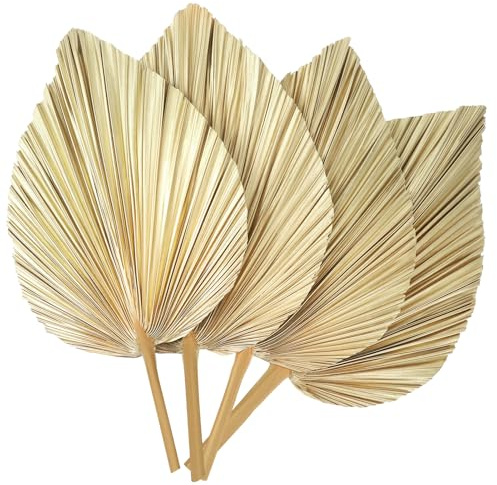 4 Pcs Natural Boho Large Dried Palm Leaves Fans with Stem,Tropical Palm Leaves Boho Wedding Decor for Vase Baby Shower Anniversary Home