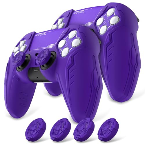 PlayVital 2 Set Silicone Case for ps5 Controller - Anti-Slip Premium Silicone Material|Futuristic CyberMech Design|Compatible with ps5 Official Charging Dock - Purple