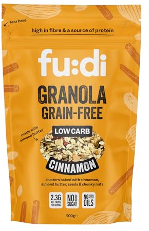 fu:di Grain-Free Granola with Cinnamon - Low Carb, High Fibre & Source of Protein - No Added Sugar or Seed Oils - Nuts, Seeds & Cinnamon - Vegan, Keto (200g)