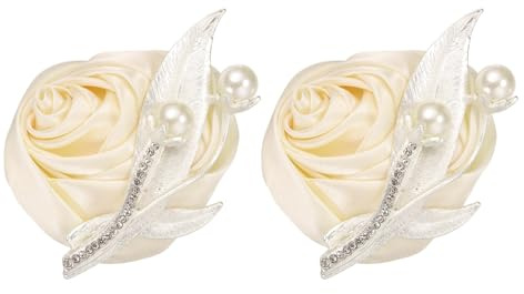 sourcing map 2 Stück Boutonniere für Männer/Frauen, Beige Bräutigam Corsage Künstliche Blume mit Halterung Pin für Hochzeitsdekoration, Zeremonie, Abschlussball, Heimkehr