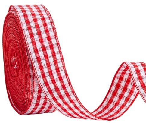GORGECRAFT 2 Rolle 20 m X 16mm Gingham Band Rot Weiß Kariertes Büffelband Polyester Karoband Zum Basteln Für Haarschmuck Picknicks Schule Geschenkverpackungen Weihnachtsschleifenherstellung
