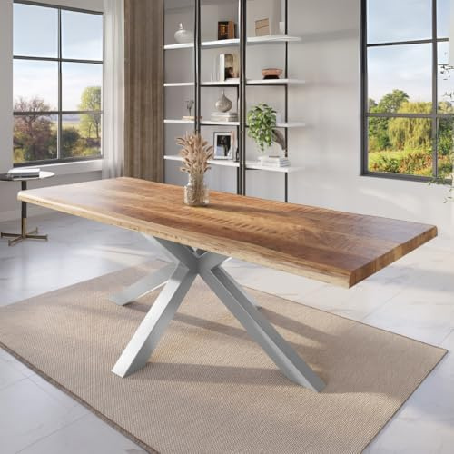 trelevo Esszimmertisch 260x100 cm Mango massiv Spider-Gestell Baumkante