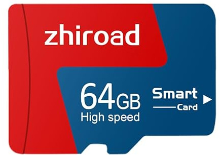 zhiroad Tarjeta Micro SD de 64 GB para smartphones, cámaras de acción, cámara de salpicadero, tarjeta de memoria, clase 10, A1, U3