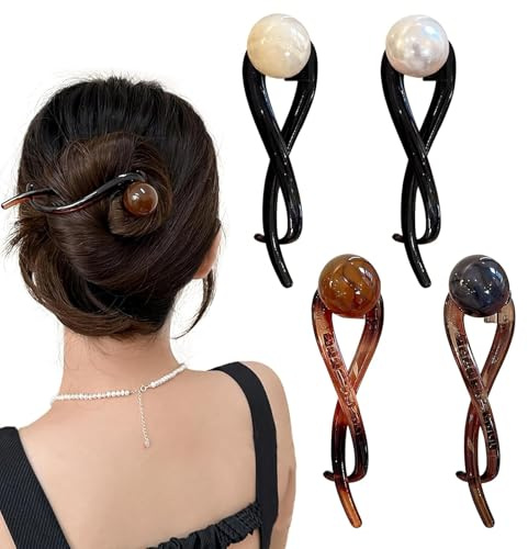 Guyode 4 Pinzas Horquillas Pelo Mujer de Banana, French Hair Pin, Elegantes Horquillas Francesas, Perlas para El Pelo, Banana Clip Estilo Francés, Pinzas de Plátano para el Pelo para Mujer